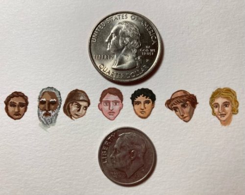 Practice in miniature faces.