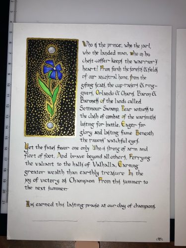 Heavy Fighter tournament scroll, words by Baron Orlando Sforza.